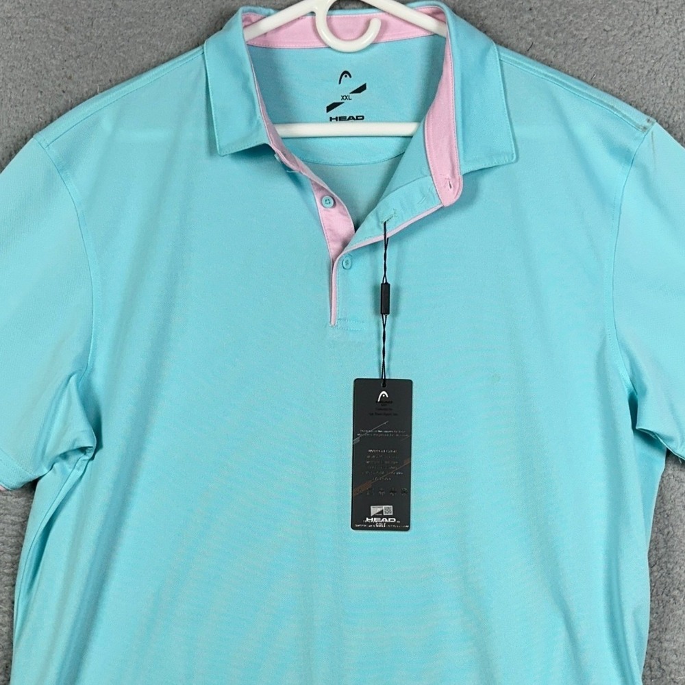 NEW Head Golf Filippo Polo Shirt Mens 2XL Aqua Pink Performance Stretch Rugby